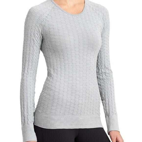 ATHLETA Epitomize Top Light Grey Heather Long Sleeves Textured Active Women's L - Picture 2 of 12